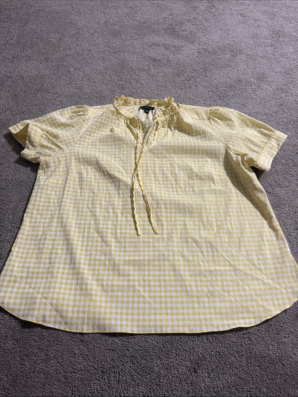 Ruffled Tie-Neck Yellow Check Women's Blouse